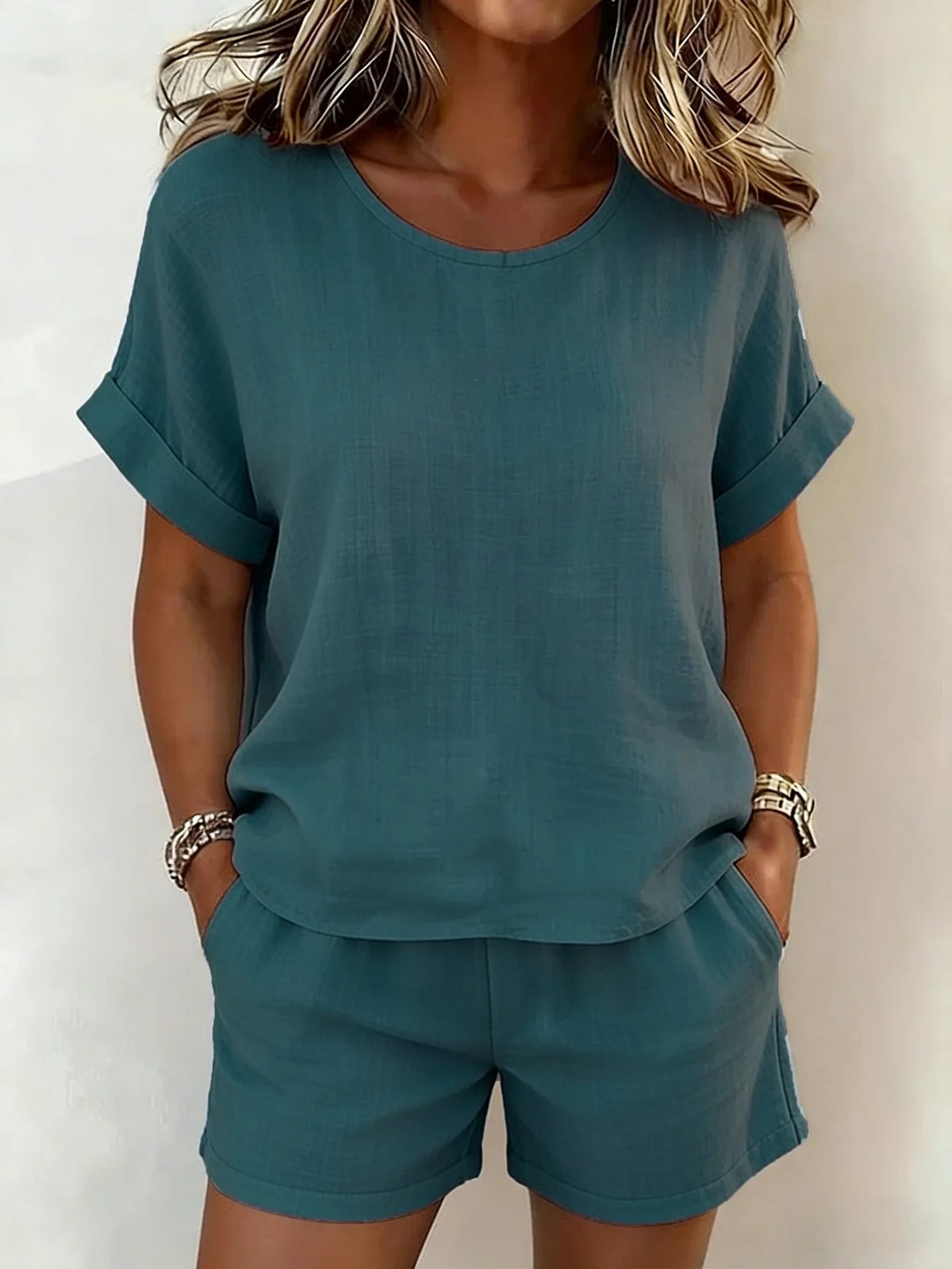 Solid Color Casual Loose Short Pants Sets For Women 2026 Elegant Summer Women's Two Pieces Suit Full Set Female Outfit Clothes