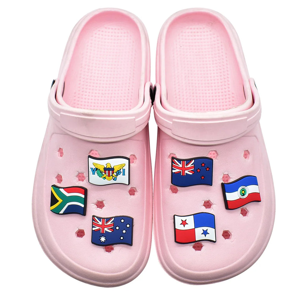 3-34Pcs National Flag Shoe Charms PVC Clog Pins Decorations for Wristbands Sandals DIY Accessories