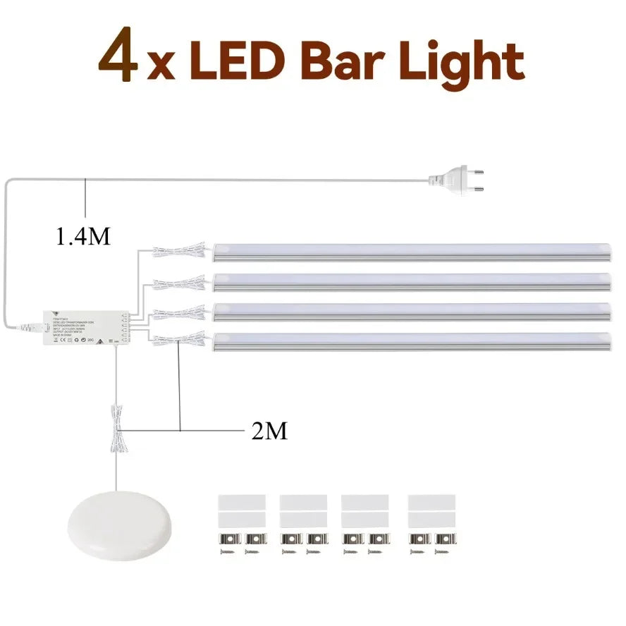 1-6Pcs LED Light Bar Sync Cabinet Light System Touch Control Dimmable Under Cabinet Lamp for Kitchen Wardrobe Closet Showcase