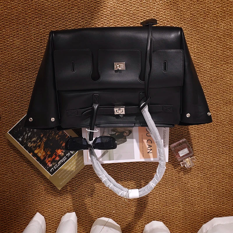 High-quality Soft PU Leather Brand Tote Bag, Lock Design Large-capacity Storage Handbag, Women Commuter Shoulder Bag For Daily