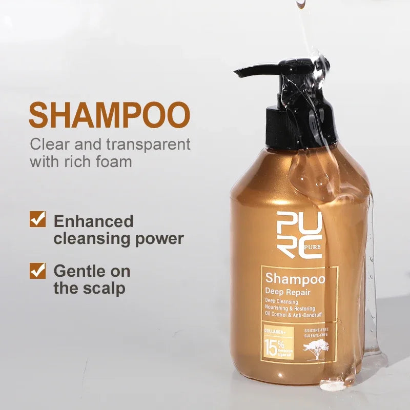 PURC Rosemary Hair Oil and Morocco Argan Oil Shampoo Sets Smoothing Repair Damaged Frizz Hair Care Products for Men Women