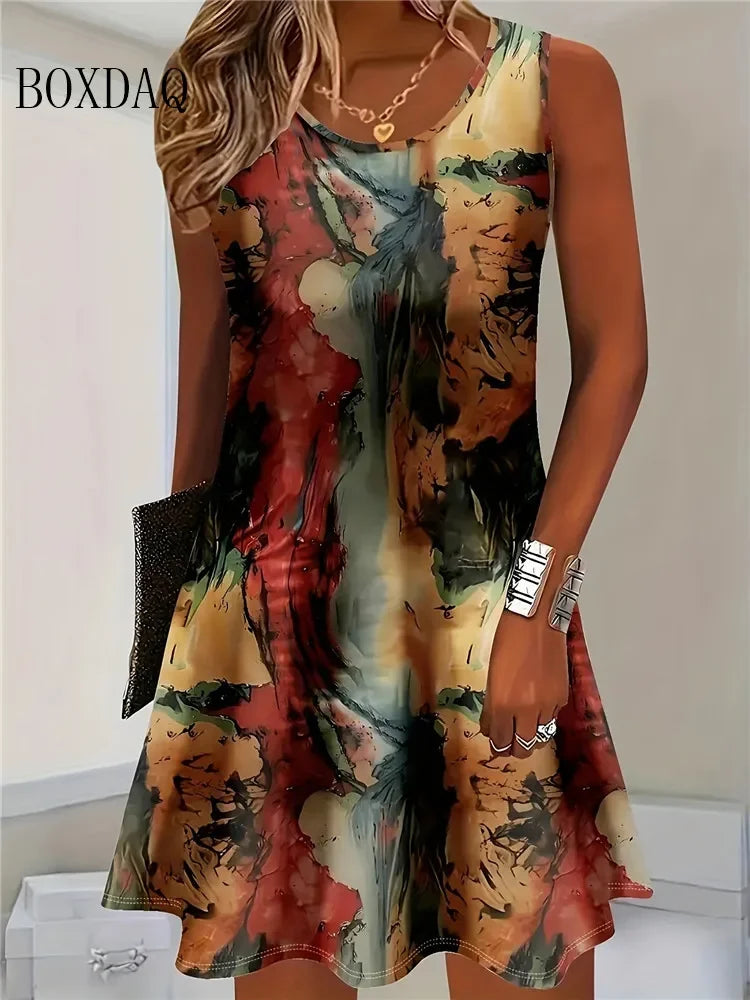 Fashion Imitate Cowboy Vest Flowers Print Dress Casual Tank Beach Dresses For Women2026 Women Summer Sleeveless Bohemian Dress