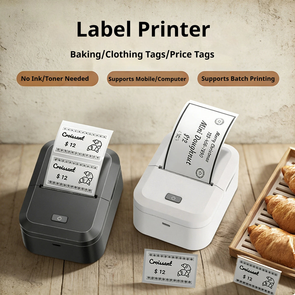 Wireless Bluetooth Label Printer, Portable Thermal Printer, Inkless Labeling Machine, Mini Label Maker Support Smartphones PC