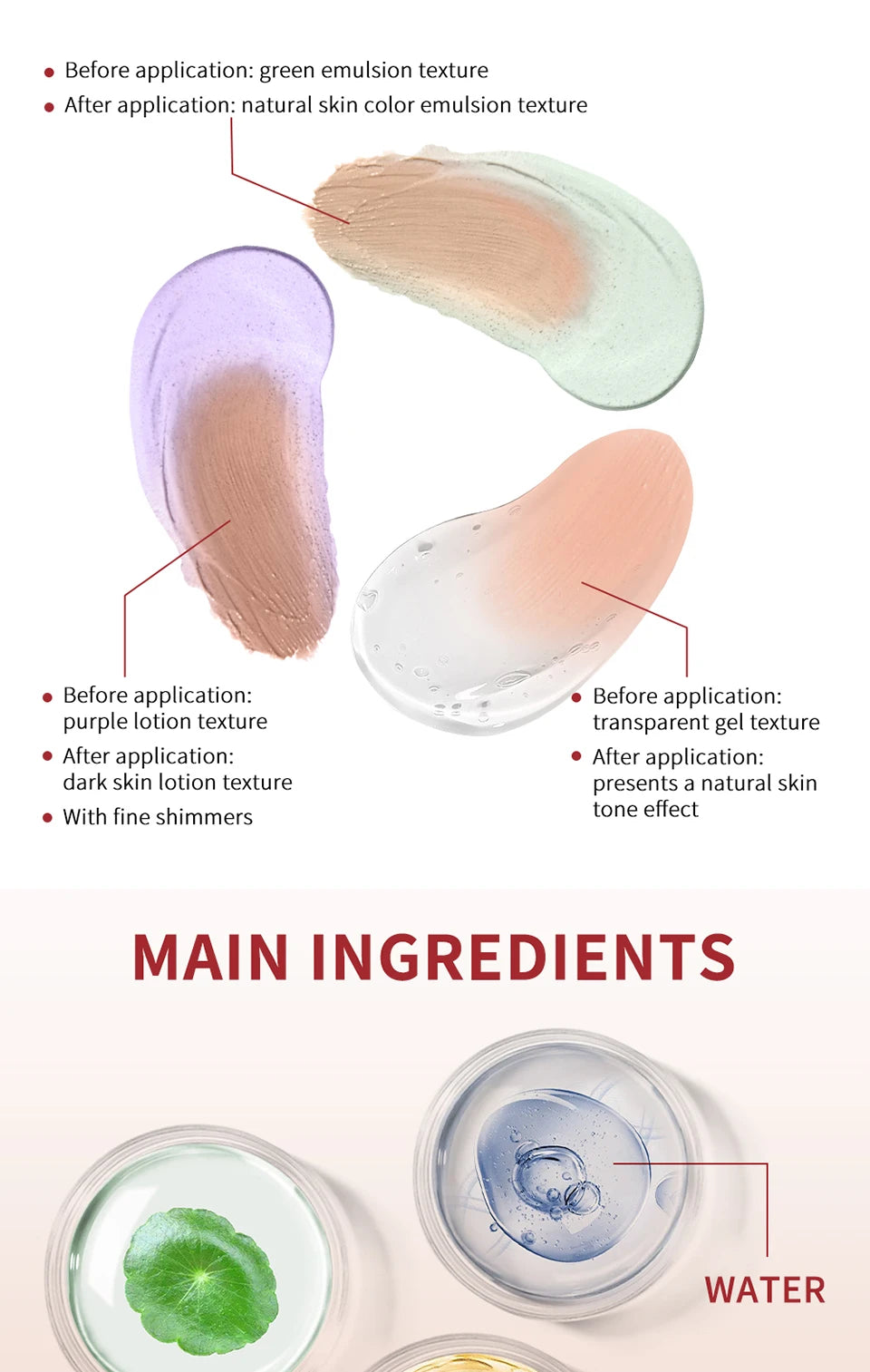 3Pcs Free Brush Color Changing CC Cream Centella Korean Liquid Foundation Long Lasting Face Base Makeup Foundation