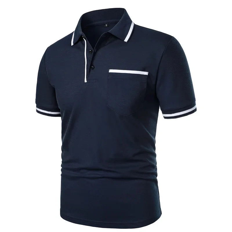 Fashionable men's casual solid-color short-sleeved top, men's lapel short-sleeved T-shirt, casual and fashionable solid-color sh