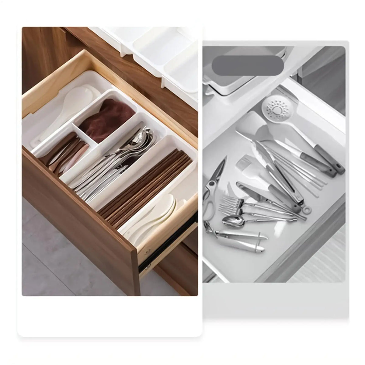Compact Silverware Organizer with 4 Compartments Flatware Holder, Kitchen Cabinet Countertop Storage Solution Home Use