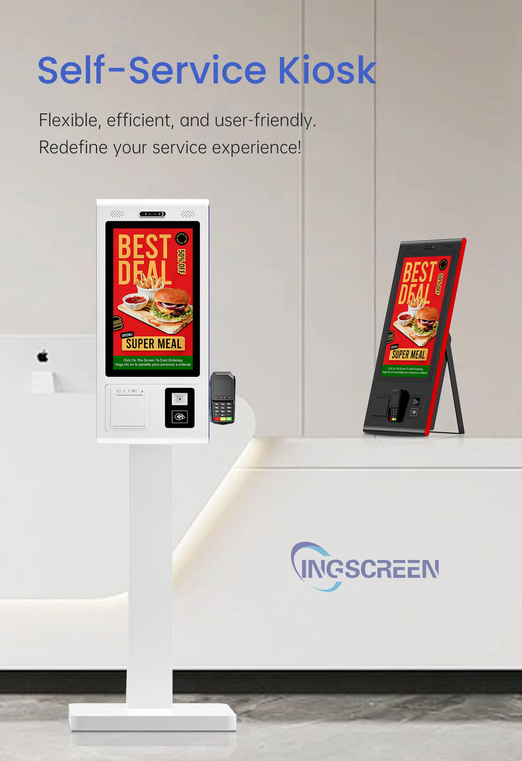 INGSCREEN Interactive Self Service Payment Kiosk Automatic Touch Screen Kiosk Self Ordering Machine for Restaurant