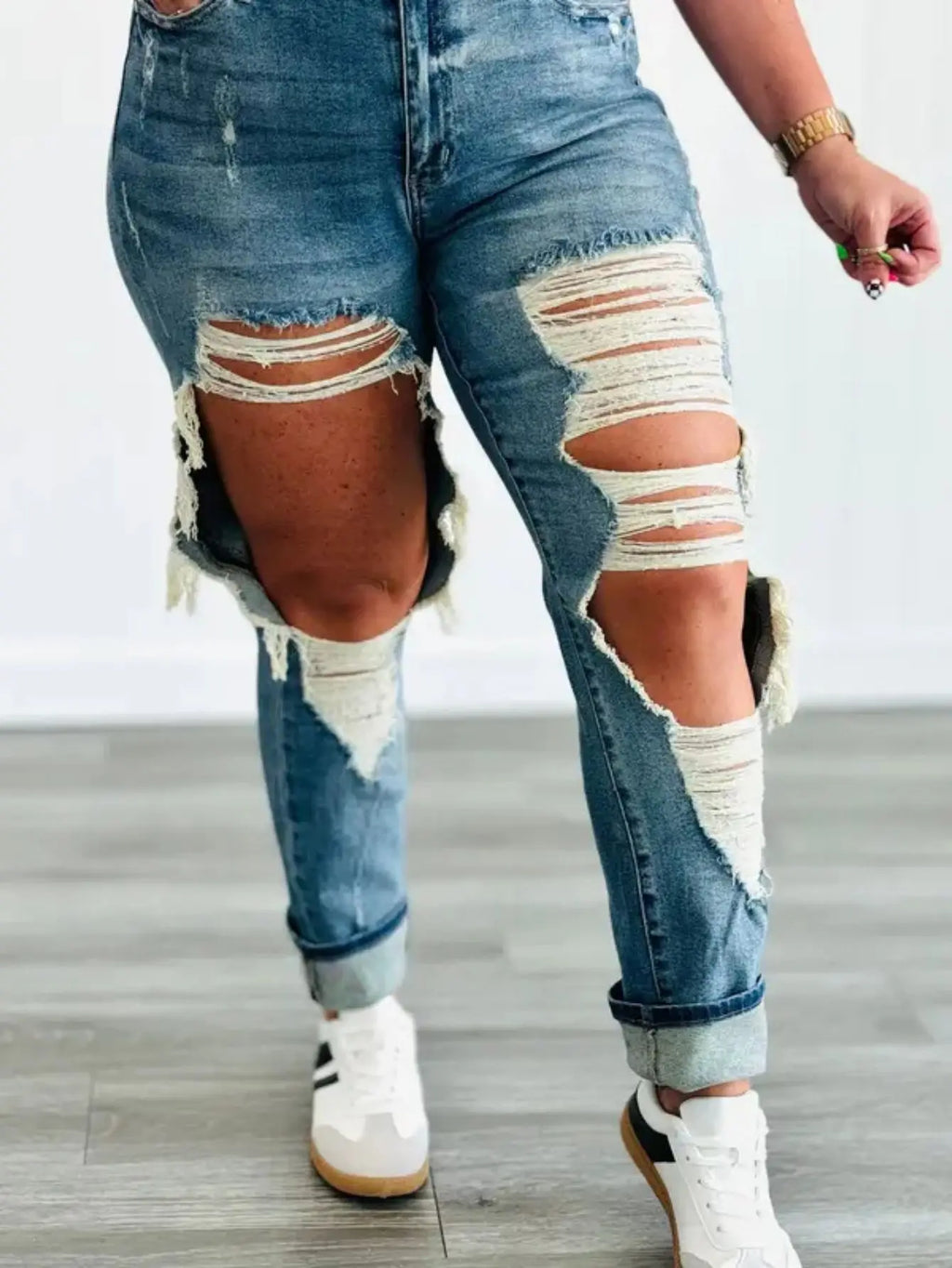 【HME】Jeans | Women Heavy Ripped Distressed Denim Pants, High Waist Straight Leg Boyfriend Denim, Vintage Light Wash Frayed Hem, Loose Fit Casual Denim Pants For Summer Street Daily Wear