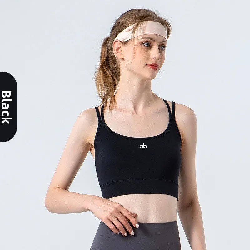 Women Cross Back Medium Support Sports Bra Thin Strap Padded Solid Color Fitness Gym Yoga Summer Sports Underwear