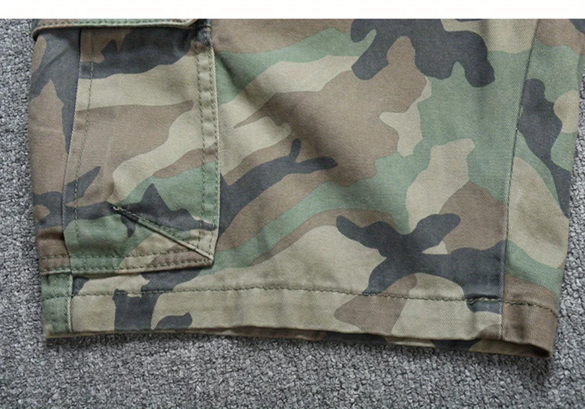 Camouflage Tooling Shorts Men's Pure Cotton Short Pants Trendy Brand Loose Straight Washed Trendy Men's Casual Cargo Short Pants