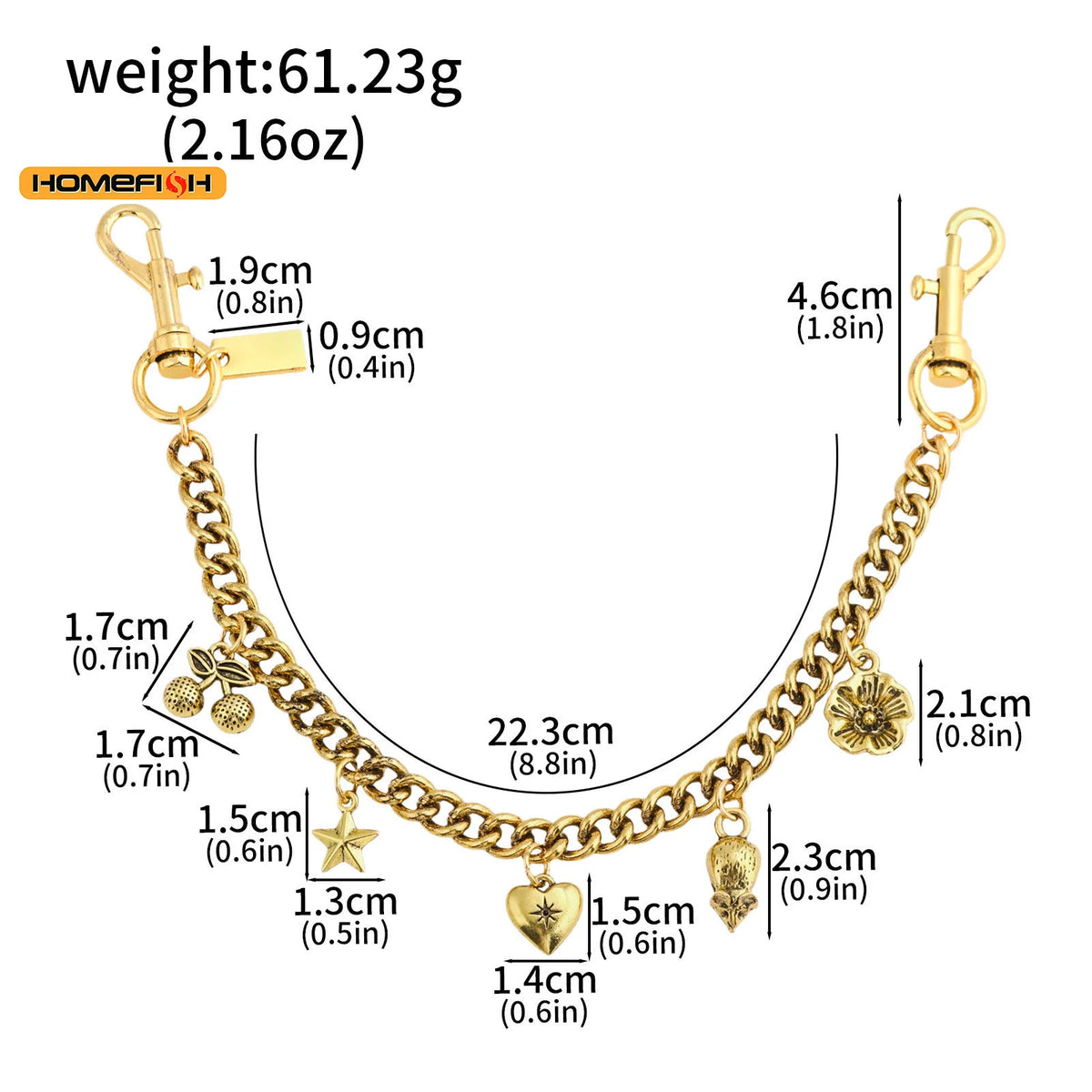 HOMEFISH Vintage Alloy Bag Hanging Chain Multi‑Charm Pendant Cherry Flower Star Moon Heart Decor for Handbag DIY Accessory