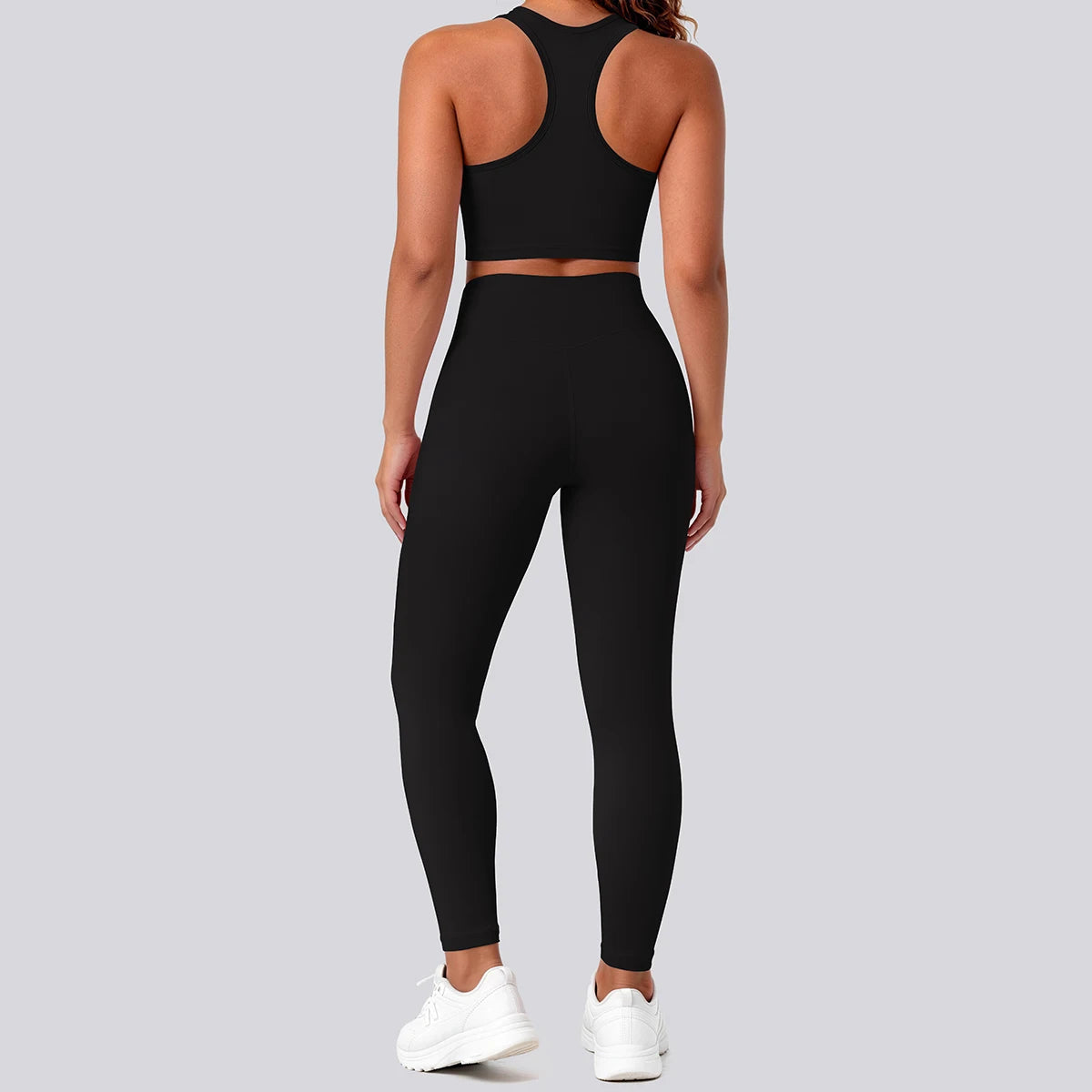 2PCS Solid Color Yoga Set for Woman's Gather Beautiful Back I-shaped Vest Shock-absorbing Running Yoga Tank Top Push Up Pants