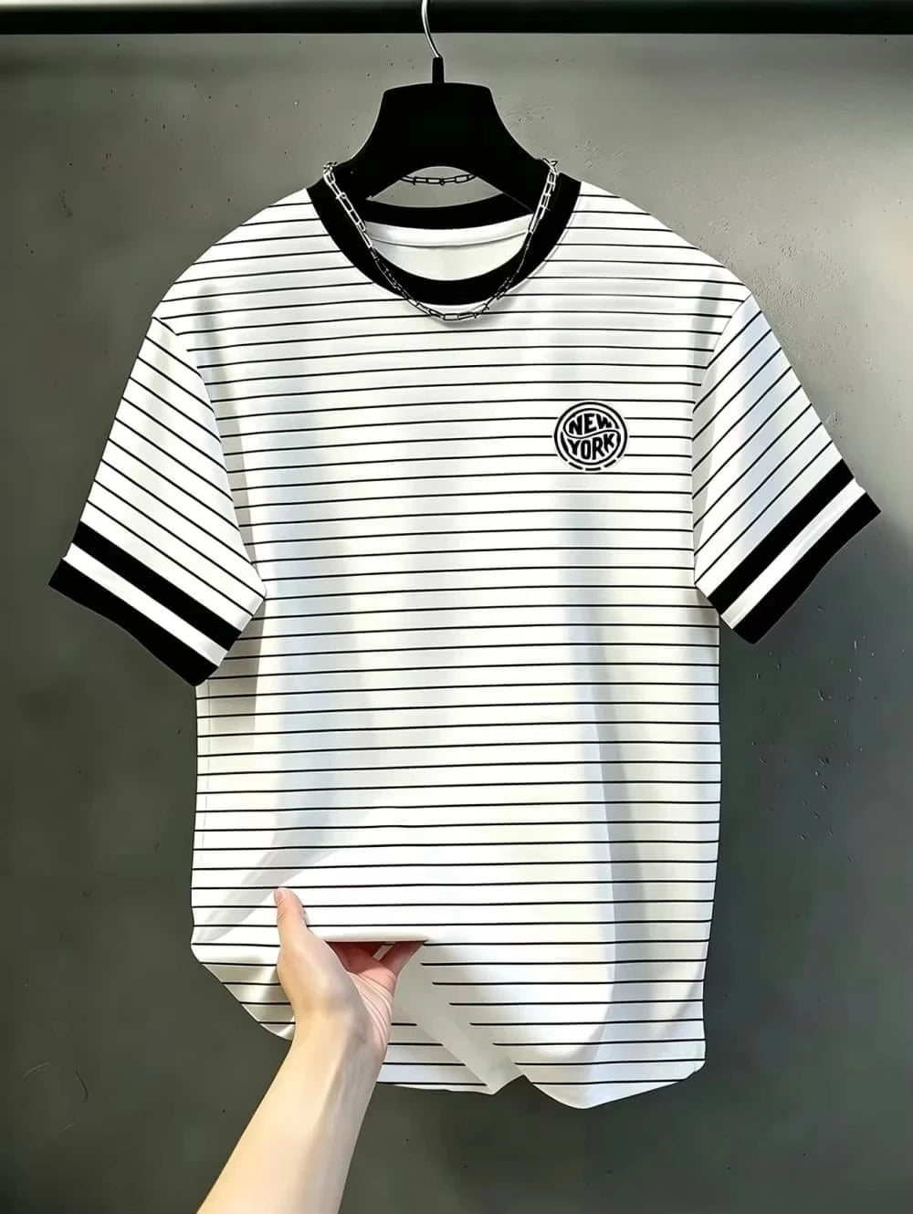 Color-Contrast Vertical Stripes 3D Print Men's Loose-Fitting Breathable Short-Sleeved TShirt Casual Street Trendy Parental Cloth