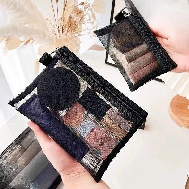 1pcs Mesh Clear Cosmetic Bags Small Large Black Makeup Bag Portable Travel Toiletry Organizer Case Lipstick Storage Pouch