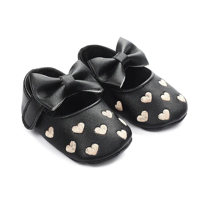 Baby Shoes Classic Dress Cute Bow-knot Heart Anti-slip Soft Sole First Walkers Infant Baby Girls Toddler Shoes 0-18m