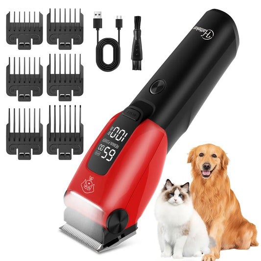 Hatteker Pet Hair Clippers Set LED Low Noise Pet Grooming Kit Professional Dog Trimmer Electric Haircut Tools