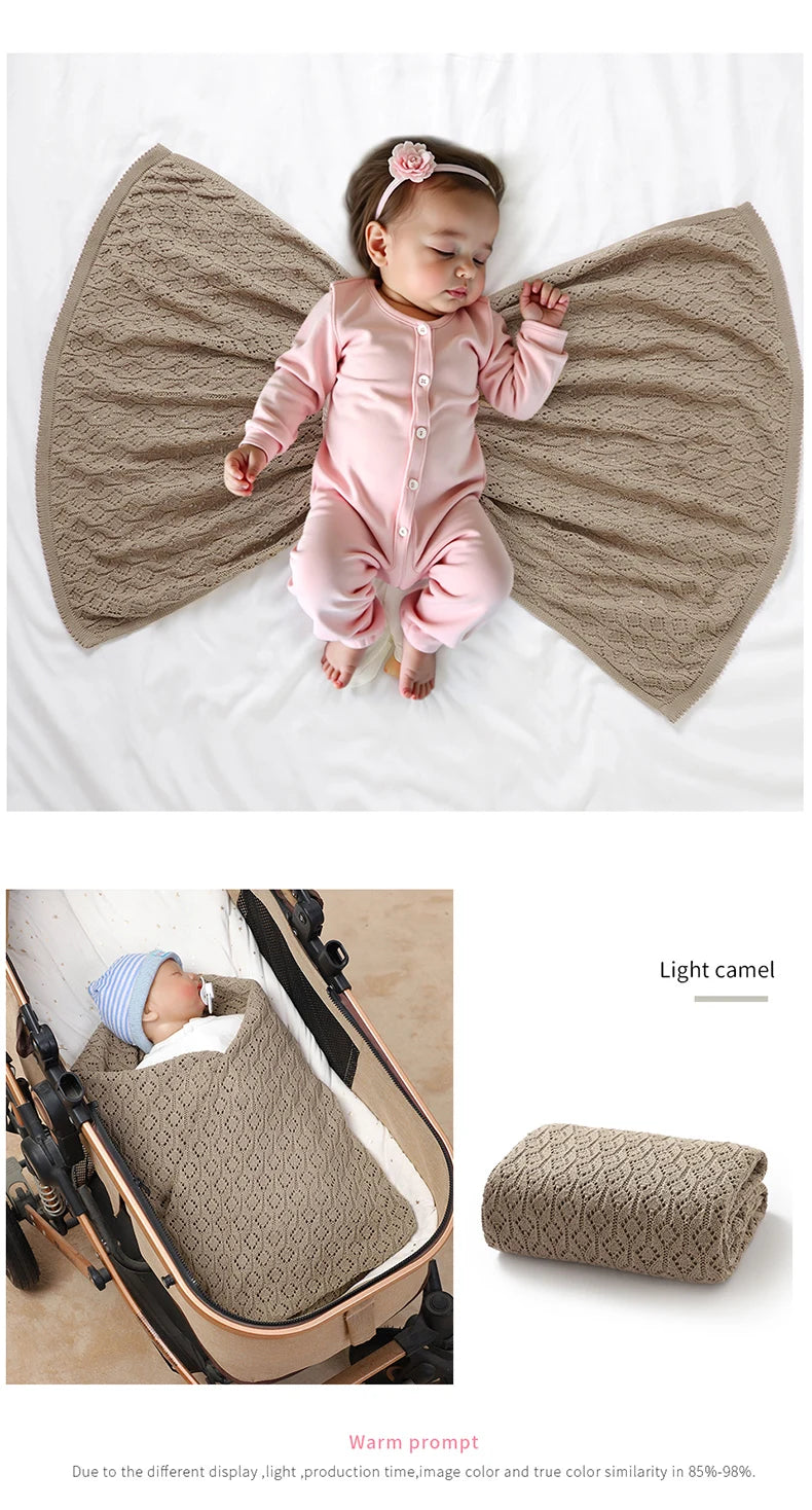 Cotton Baby Blanket Knit Infant Boy Girl Bedding Quilt 90*70CM Solid Toddler Stroller Swaddle Super Soft Plaid Fashion Hollow Ou