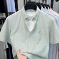 100% Pure Cotton Short Sleeved Shirt 2026 Summer New Men's Button Up Lapel Fine Stripe Middle-aged and Young Half Sleeved Shirt