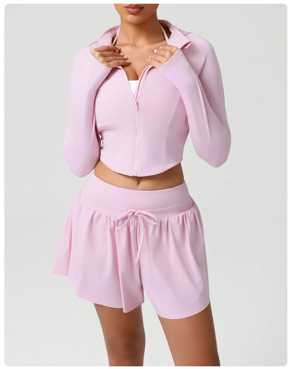 sm2544 Autumn Winter New Running Jacket Set Women's Tight Quick Drying Sports Fitness Jacket & High Waist Shorts 2 Piece Set