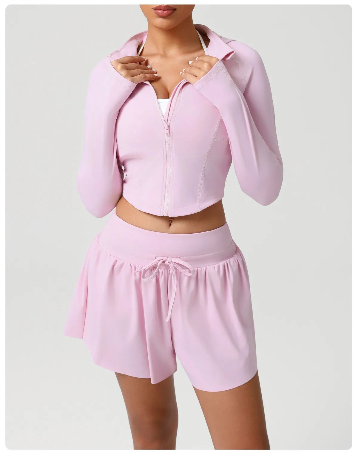 sm2544 Autumn Winter New Running Jacket Set Women's Tight Quick Drying Sports Fitness Jacket & High Waist Shorts 2 Piece Set