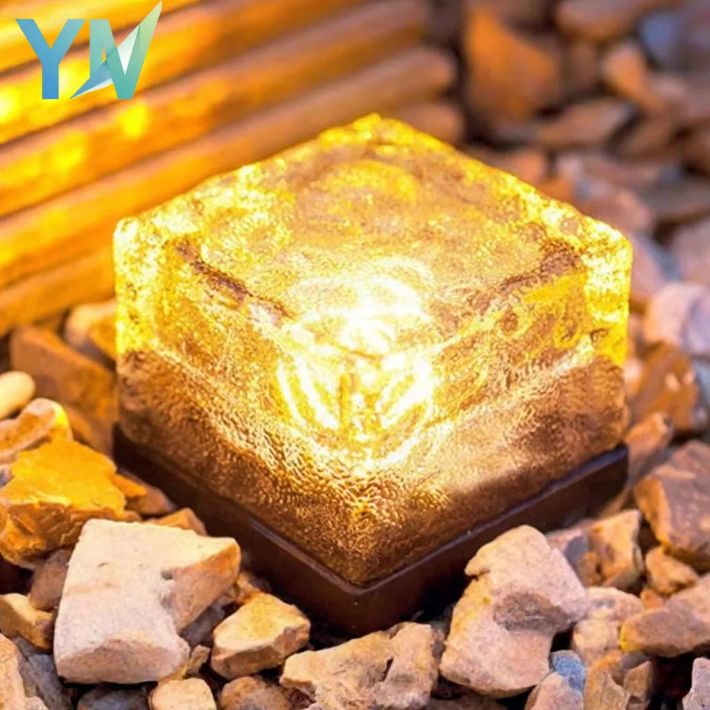 1-8PCS Garden Yard Decor Solar Ice Cube Lights Glass Brick Landscape Square Glass Outdoor Pathway Illumination Lamps
