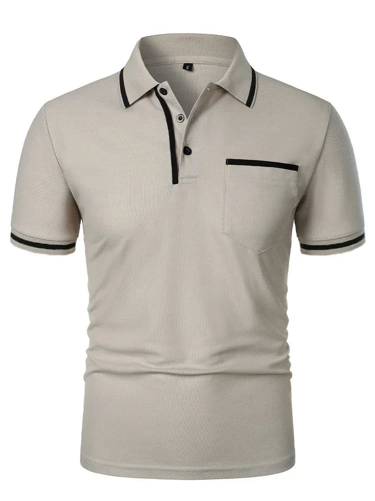 Fashionable men's casual solid-color short-sleeved top, men's lapel short-sleeved T-shirt, casual and fashionable solid-color sh