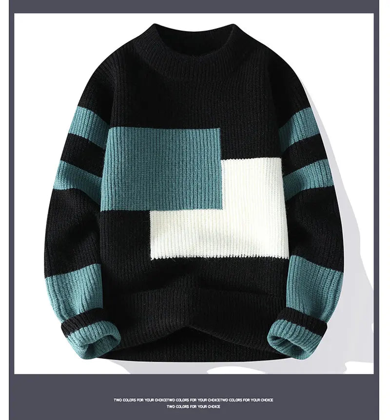 Winter Fashion Sweater Men Patchwork Casual Knit Pullovers Mens Thick Warm Harajuku Loose Knitted Sweaters O-Neck Streetwear Man