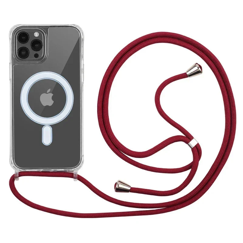 Crossbody Lanyard Clear Magnetic Case For iPhone 18 17 Air 16 15 Plus 14 13 12 Pro Max For Magsafe Acrylic Hard PC Back Cover