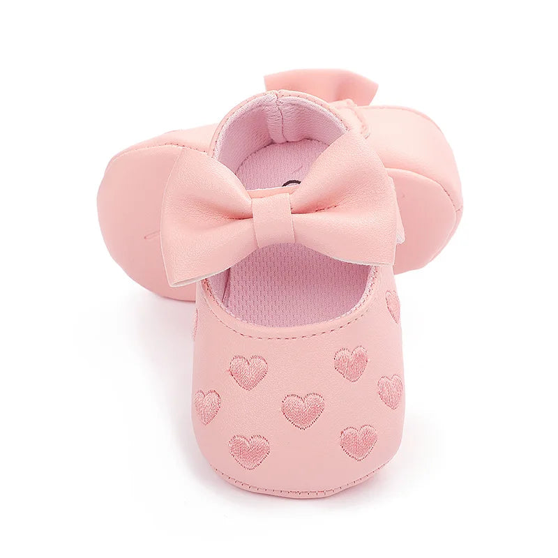 Baby Shoes Classic Dress Cute Bow-knot Heart Anti-slip Soft Sole First Walkers Infant Baby Girls Toddler Shoes 0-18m
