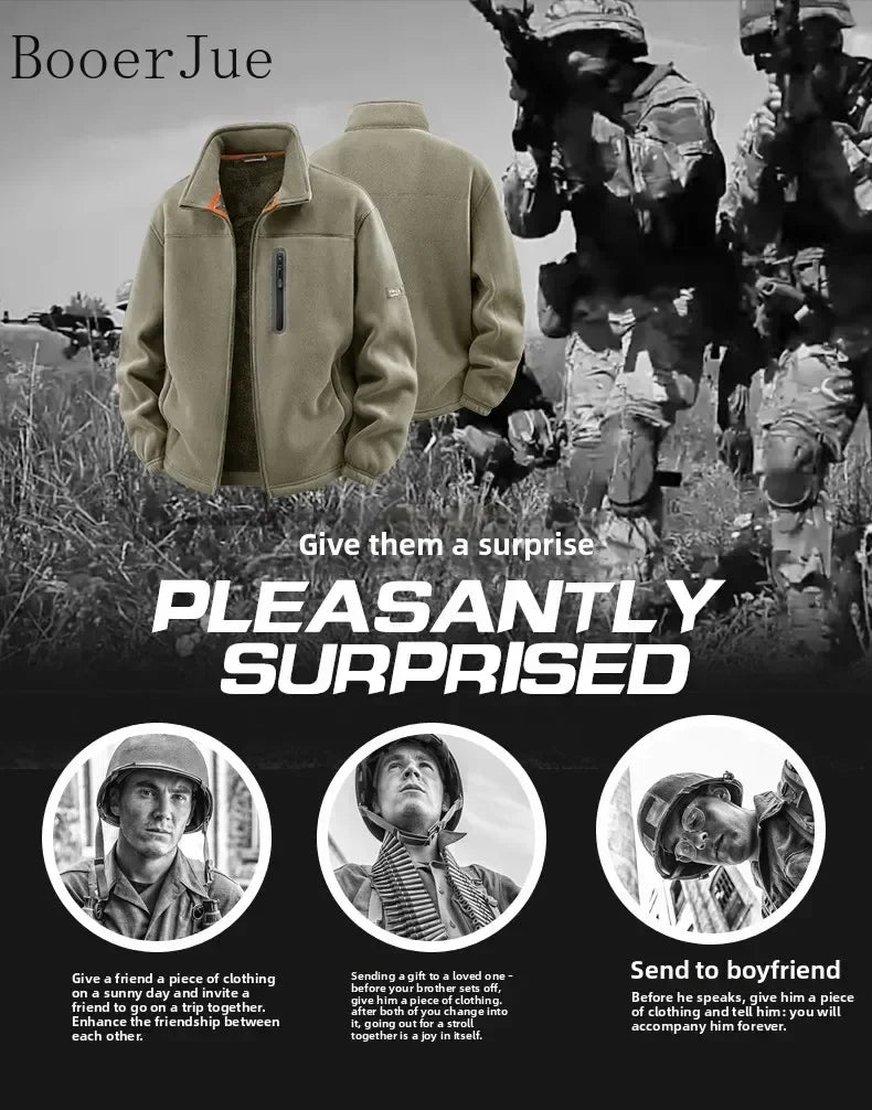 2026 Men Winter Double Thickened Fleece Jacket Outdoor Windproof Ski Coat Snow Warm Hiking Cycling Climbing Pocket Sweatshirt