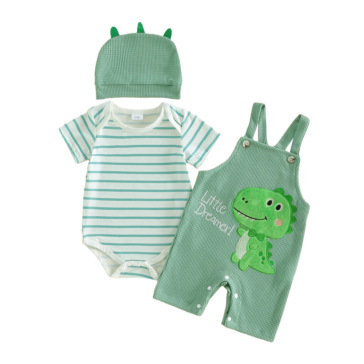 Citgeett Summer Infant Baby Boy Outfit Striped Short Sleeve Romper Cartoon Embroidered Overall Pants Hat Clothes Set