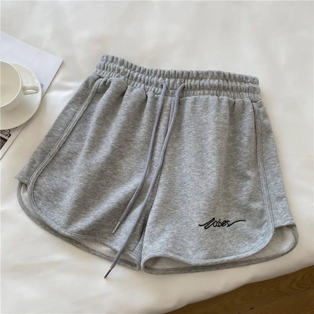 High-Waisted Elastic Women Sports Shorts for Running Fitness Casual Home Use Loose Fit Polyester Spandex Shorts