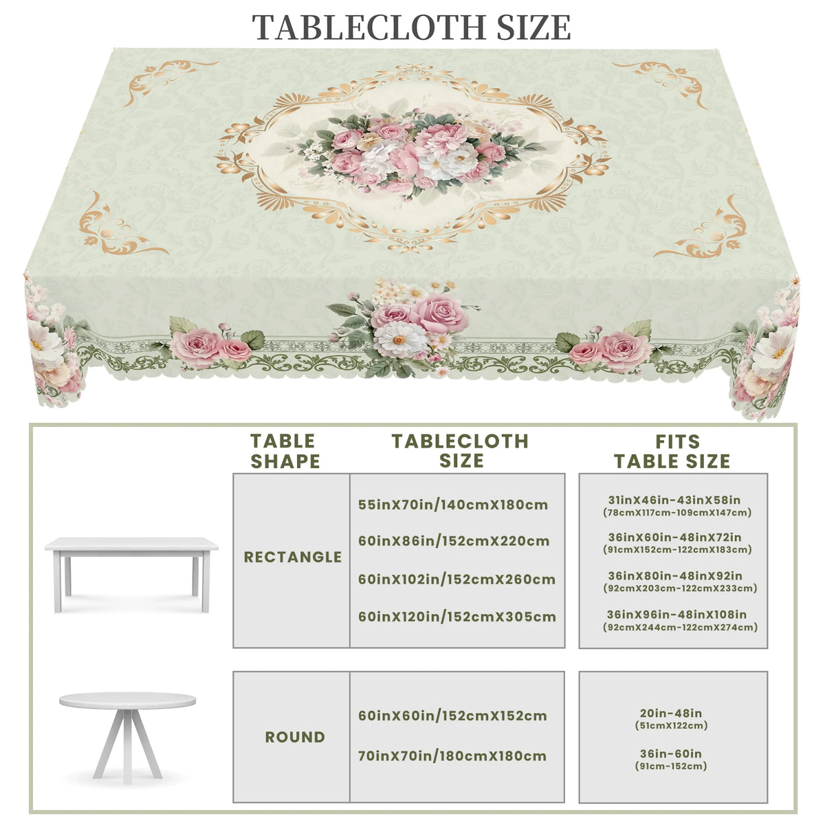 1 Piece of Spring Floral Round and Rectangular Tablecloth, Available in Various Sizes, Retro Pink Rose Pattern Printed Decorative Tablecloth, Small Fresh Style, Tablecloth for Home Kitchen, Picnic, Spring and Summer Home Deco