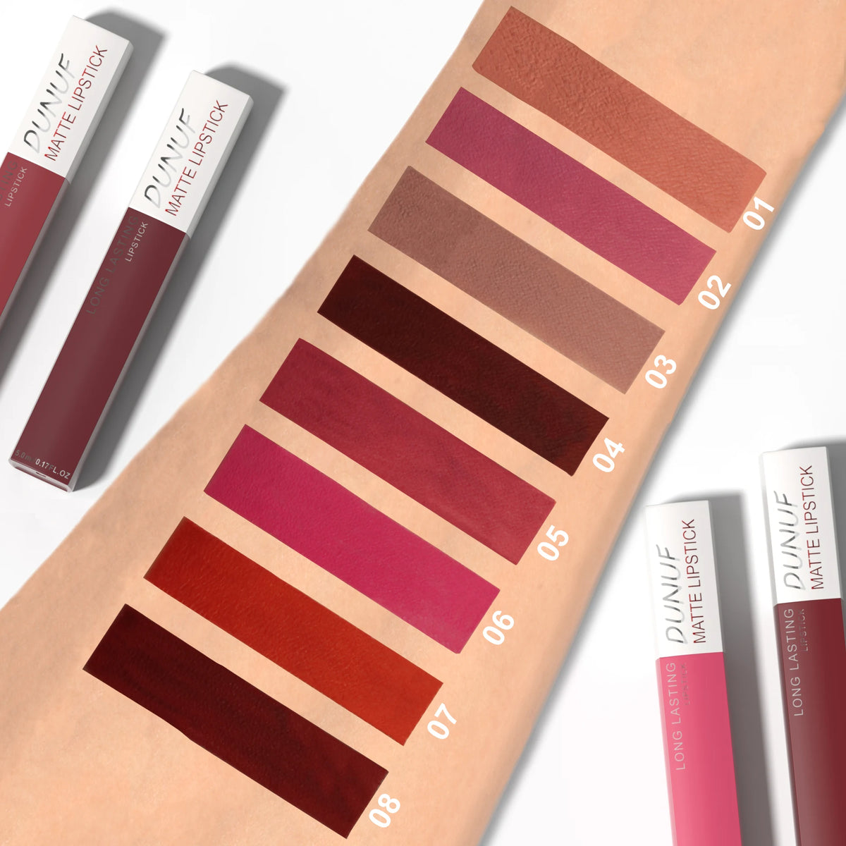 8Pcs/Set Matte Velvet Lip Gloss Long Lasting Nude Shades Non Fading Waterproof Sweatproof Lightweight Comfortable