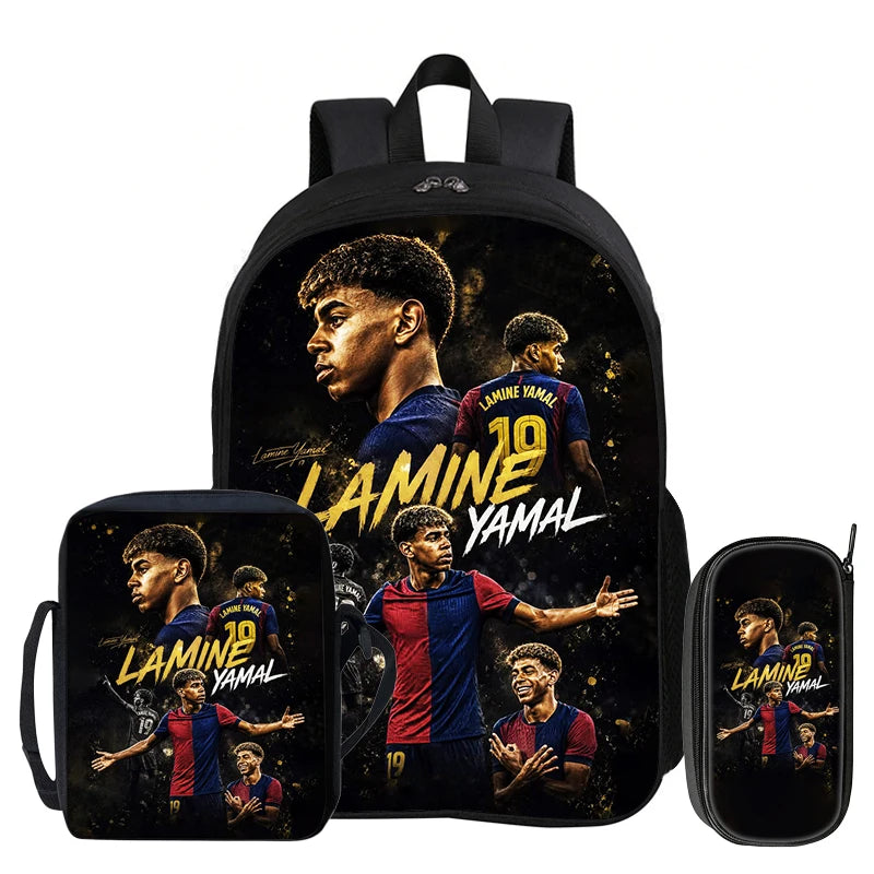 3Pcs Set Kids Backpack Football Sport Bookbag Football Star Rucksack L-Lamin Yamal Student School Shoulder Bag,Pencil Bags