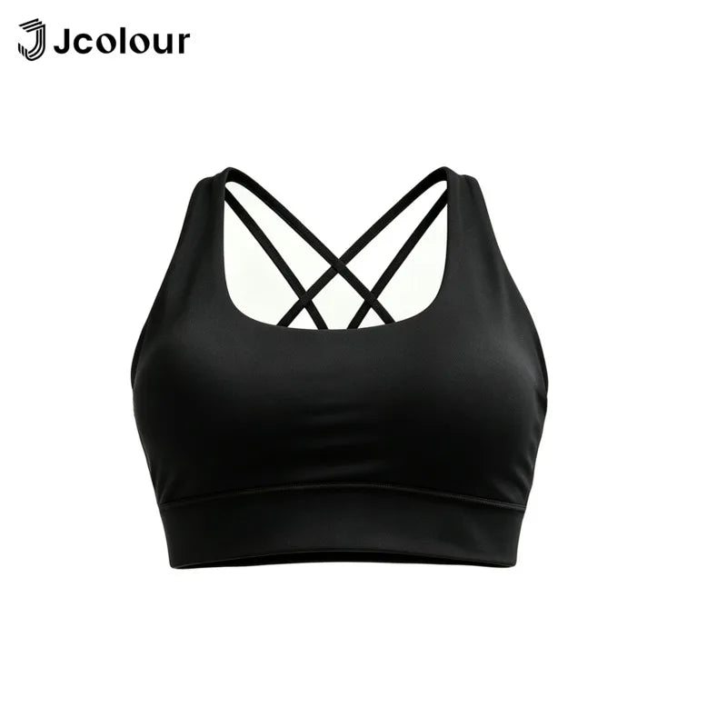 Jcolour Sports Bra, Crossed Back Straps, Fixed Pads, Breathable Fabric, Fitness Gym Top, Sexy, Comfortable, Bra