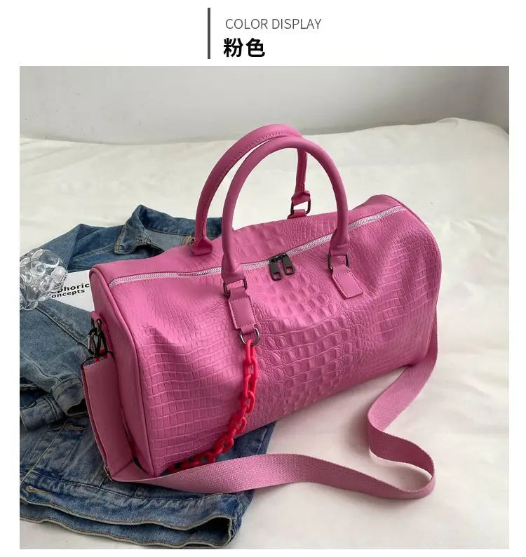 European / American Fashion Crocodile Pattern Embossed Large Capacity Portable Sports Travel Single Shoulder Crossbody Bag Trend