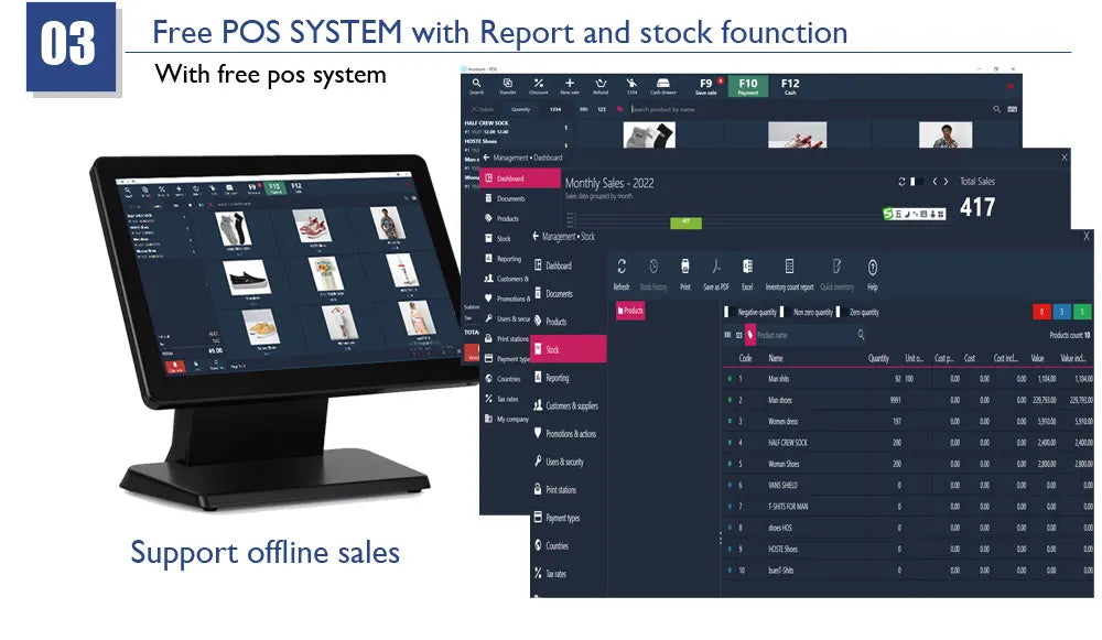 All in One POS System Cash Register 14 Inch Touch Screen With Printer, Scanner and Cash Box