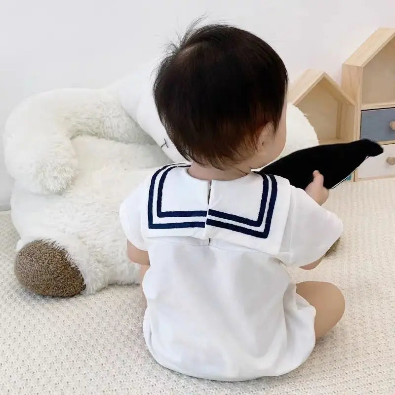INS Style Infant Toddlers Baby Romper Short Sleeve Navy Style Thin Cotton Bodysuit Kids Clothing Children Wear Clothes