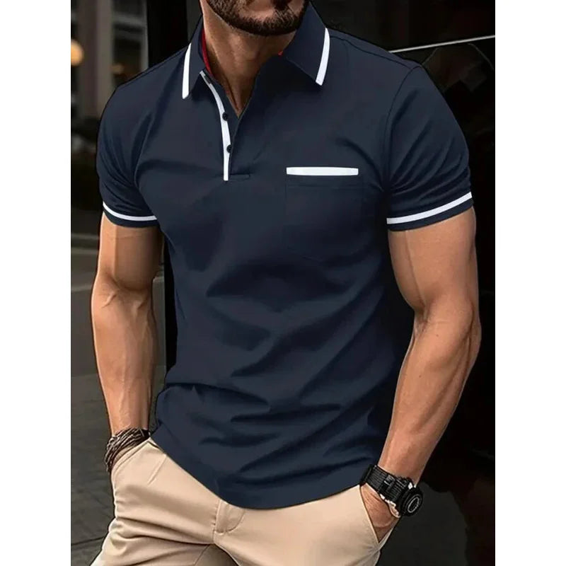 Fashionable men's casual solid-color short-sleeved top, men's lapel short-sleeved T-shirt, casual and fashionable solid-color sh