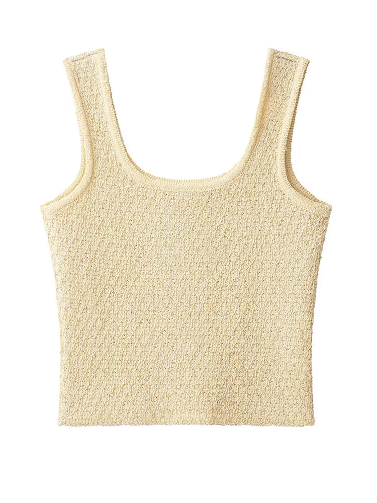 Women's Tank Tops Knitted Sequined Vests Summer Female Square Collar Sleeveless Backless Bodycon Crop Top Chic Lady Knitwear New