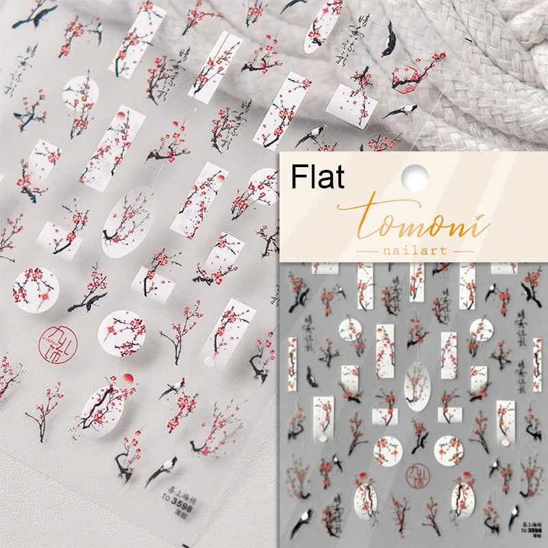 Elegant Chinese Charm Shiny Nine-tailed Fox Mask Red Equinox Flowers Tragedy Love Soft Reliefs Nail Art Stickers Manicure Decals