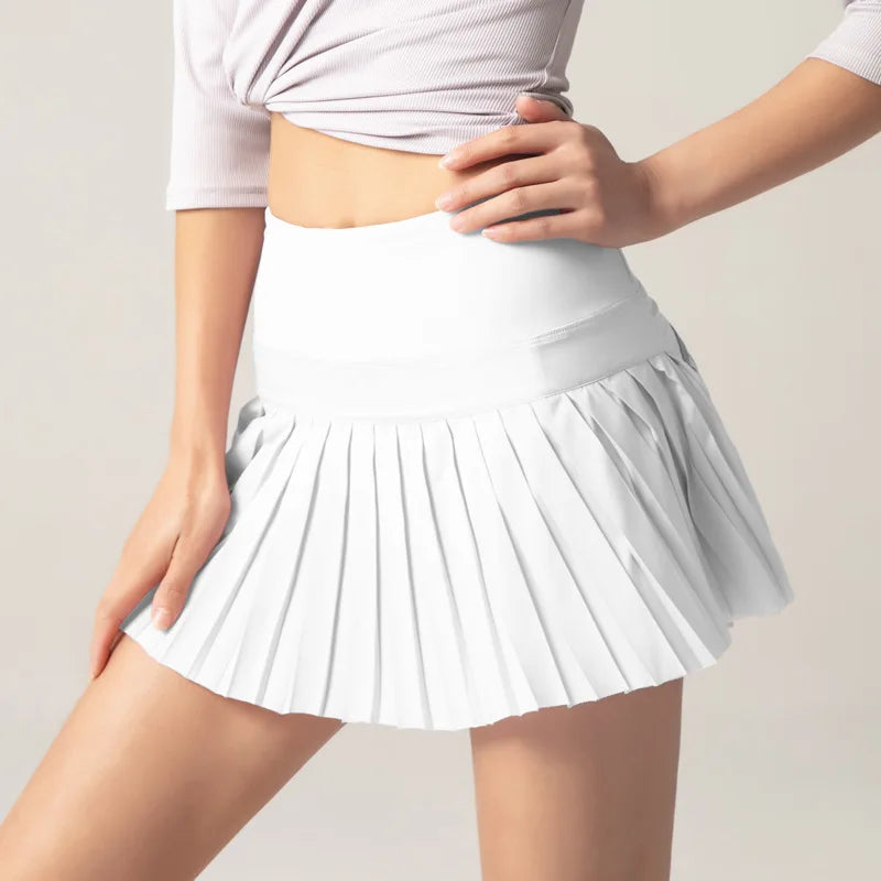 Summer Women Sports Anti Exposure Pleated Golf Tennis Skirts Fitness High Waist Elastic Athletic Run Shorts With Pocket
