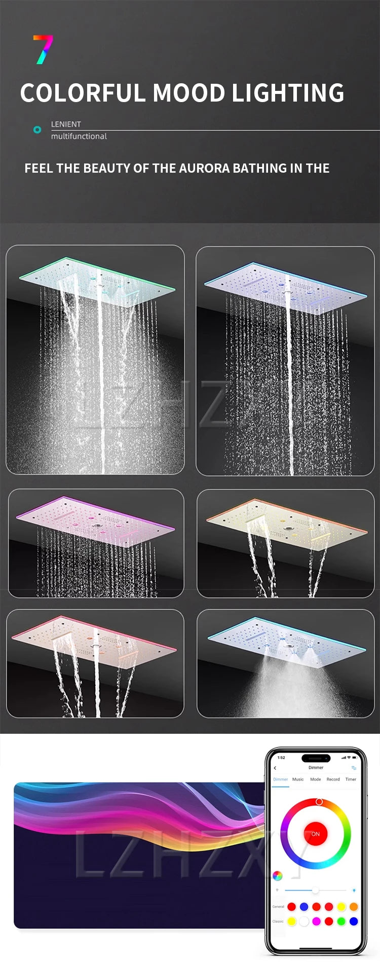Embedded concealed shower head, wall-mounted, hidden, pre-buried, sky-high, giant overhead shower head with music function
