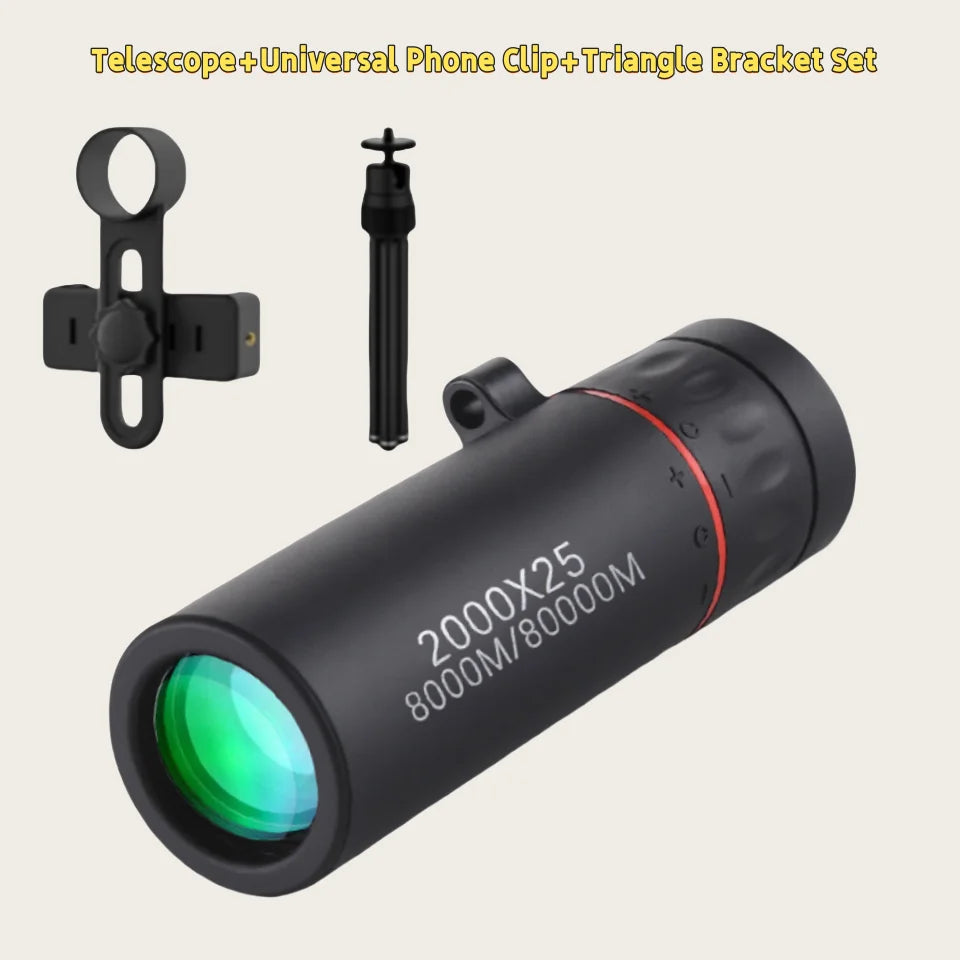 2000x25 HD Monocular Telescope Mini Portable with Phone Holder for Outdoor Camping Hunting Birdwatching