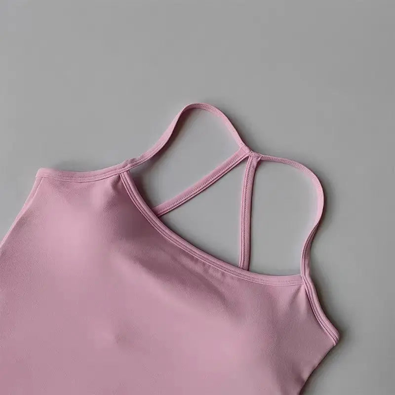 Yoga 2Pcs Women Naked Skin Set Thin Strap Beauty Back Tank High Waist Butt Lift Shorts Soft Breathable Gym Fitness Outfit