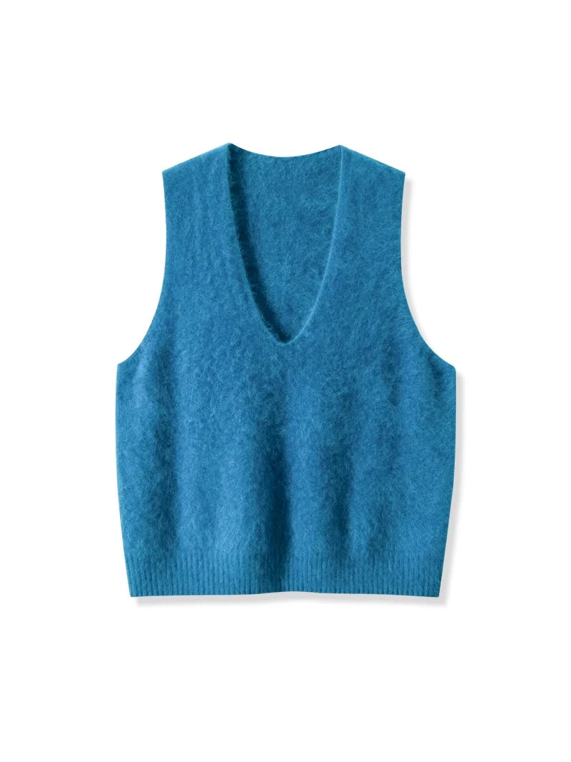 SuyaDream, Women Vests, Fleece Wool, V Neck, Chic Pullovers, 4.7%Cashmere 95.3%Wool, 2025 Fall Winter Sweaters, Tanks