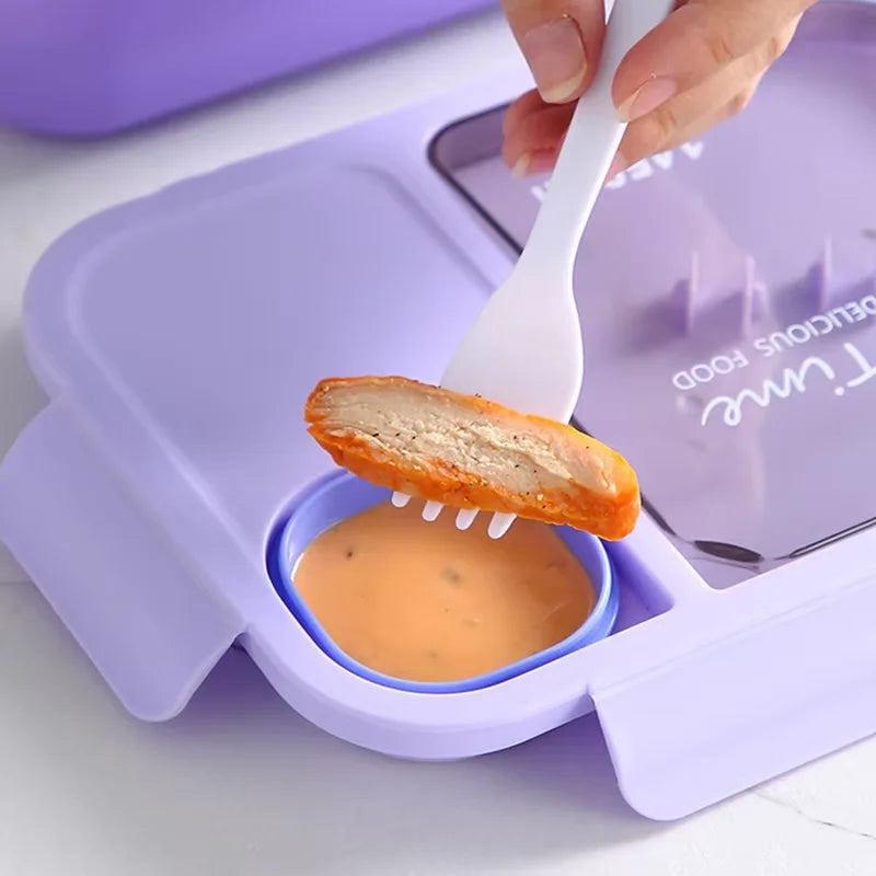 Bento Lunch Box Kid's Lunch Box Microwaveable Bento Box with Tableware Kawaii Heated 3 Grid Sandwich Snack Food Box Food Storage