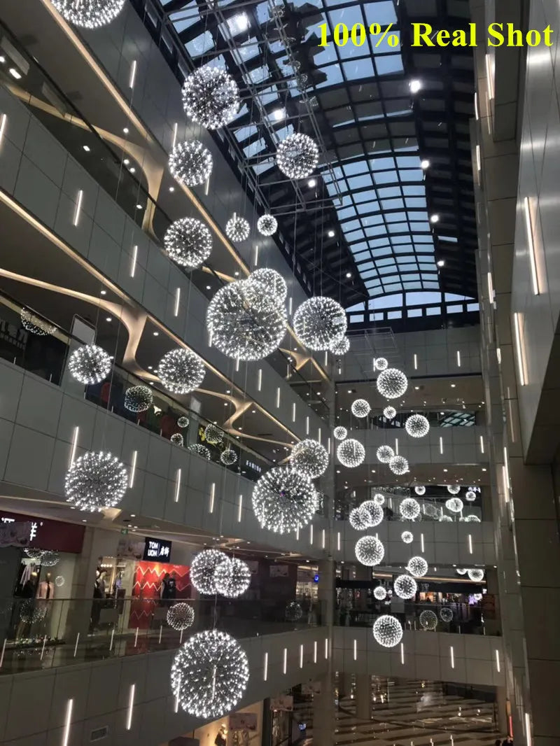 Modern Stainless Steel Spark Ball LED Pendant Light Dimmable Firework Dandelion Chandelier Loft Bar Bedroom Living Room Decor