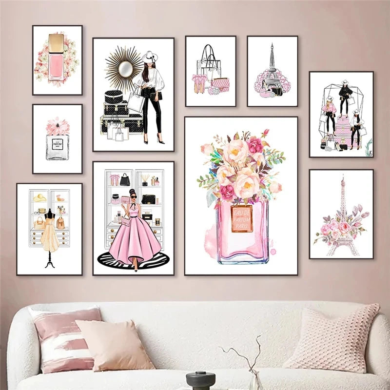 Abstract Fashion Girl DIY Diamond Painting New Lipstick Wall Art Makeup Perfume Bottle Embroidery Pink Paris Bedroom Home Decor